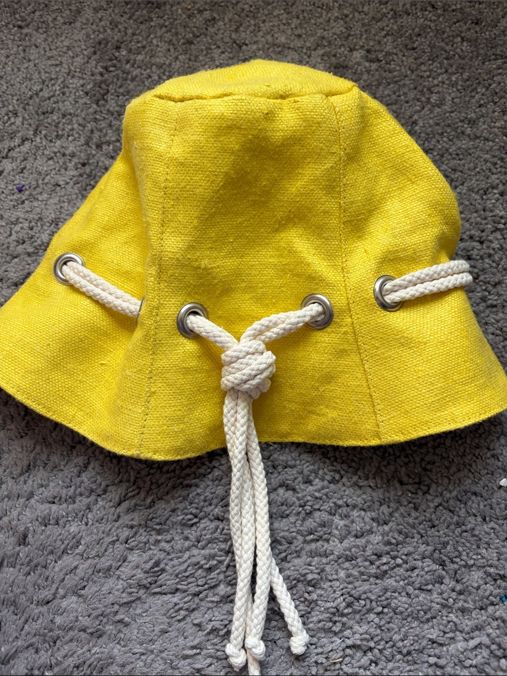 Barneys New York Yellow Canvas Bucket Hat with White Rope Trim - Picture 11 of 11